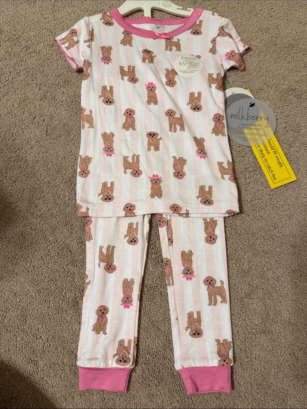 Milkberry Pink Puppy Stripe Kids Pajama Set